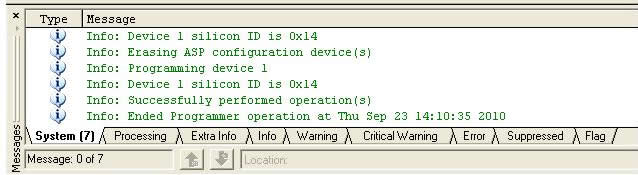 Typical Info messages for programming
